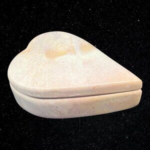 Vintage Hand Carved Soapstone Heart Shaped Trinket Box 1.5”T 5”W